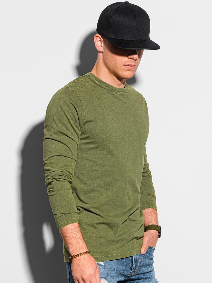 Ombre Clothing Pánské basic tričko s dlouhým rukávem Konrad olivová L131