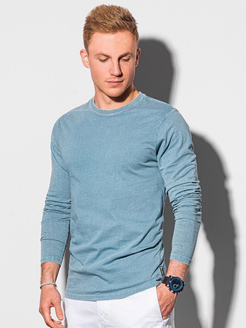 Ombre Clothing Pánské basic tričko s dlouhým rukávem Konrad světle modrá L131