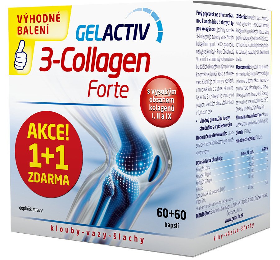 II. jakost GelActiv 3-Collagen Forte 1+1 zdarma 120 kapslí