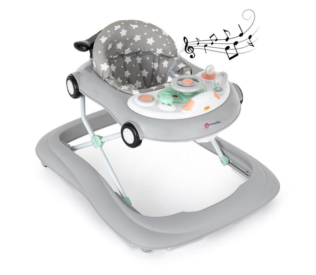 Petite&Mars PETITE&MARS - Dětské chodítko s melodií CABRIO šedá