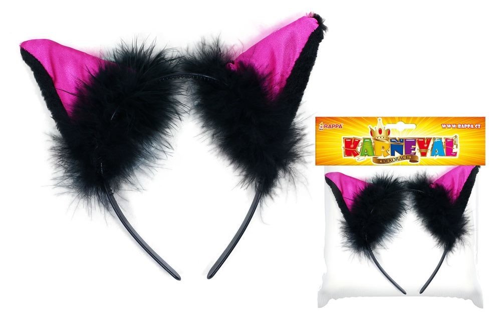 RAPPA Čelenka kočka s ušima a peřím