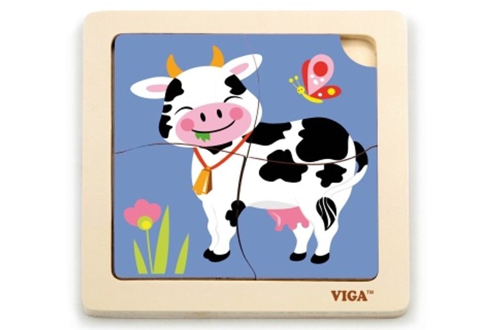 LAMPS Dřevěné puzzle 4 dílky - kráva