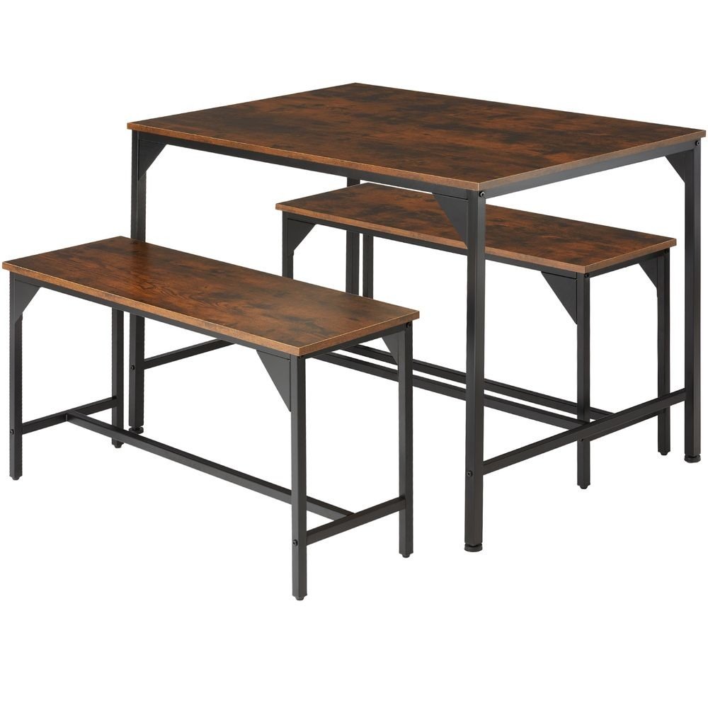 tectake 404340 sestava stolu a laviček bolton 2+1 - Industrial tmavé dřevo