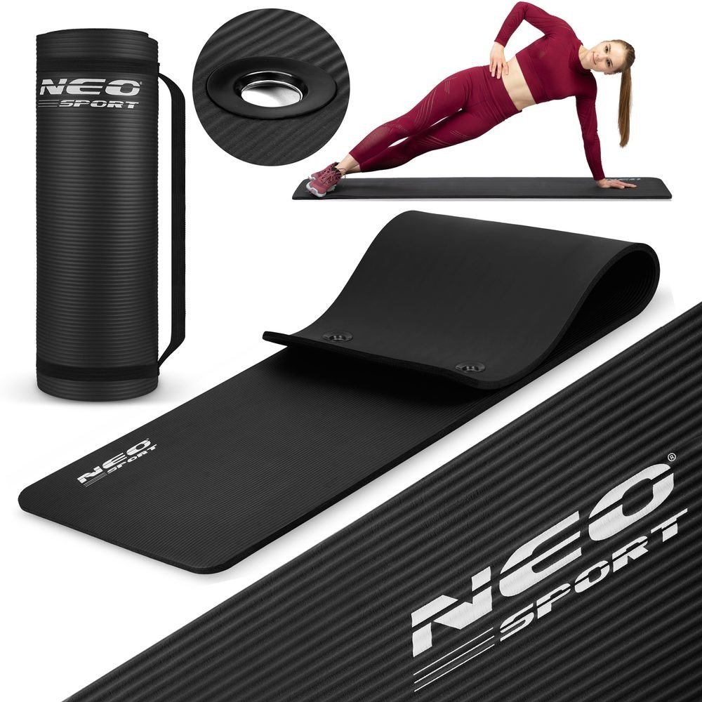 Neo-Sport Podložka na cvičení s otvory o síle 183 x 60 cm Neo-Sport černá