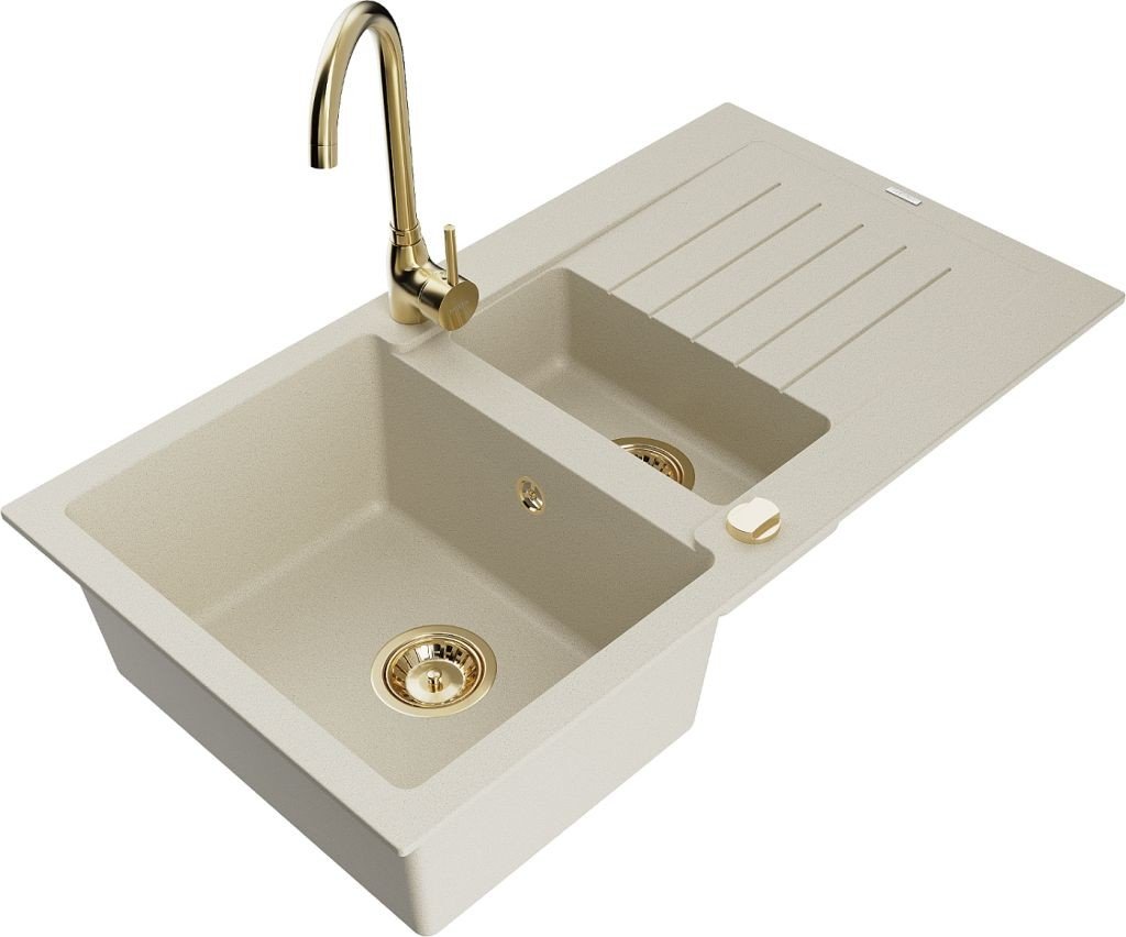 MEXEN/S Matias Matias granitový dřez 1.5 s odkapávačem včetně baterie Telma, béžová 6502-69-670200-50