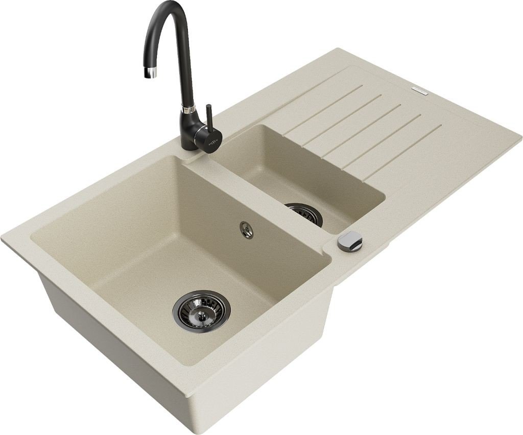 MEXEN/S Matias Matias granitový dřez 1.5 s odkapávačem včetně baterie Telma, béžová 6502-69-670200-70