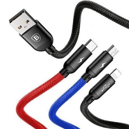 Datový kabel Baseus 3v1 microUSB+Lightning+USB-C 1,2m 3,5A