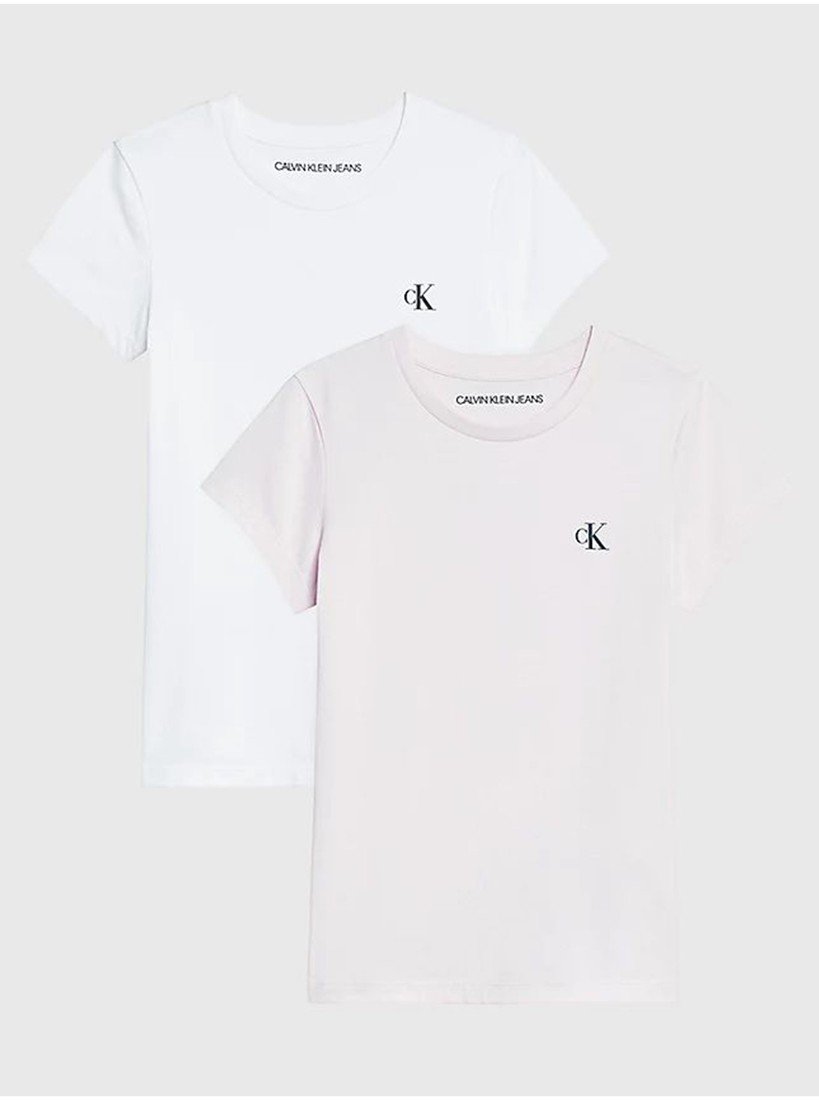 Sada dvou holčičích triček v růžové a bílé barvě Calvin Klein - Holky