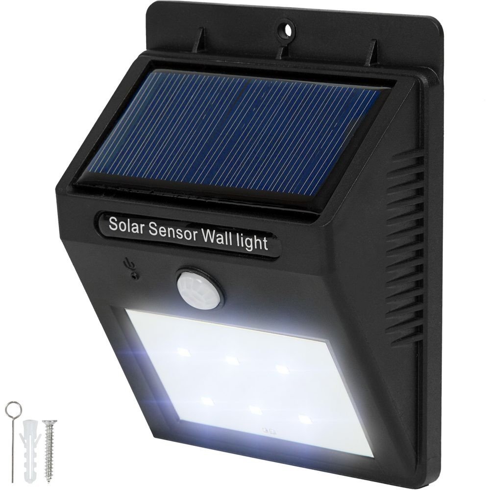 tectake 401513 venkovní nástěnné svítidlo led integrovaný solární panel a detektor pohybu - černá