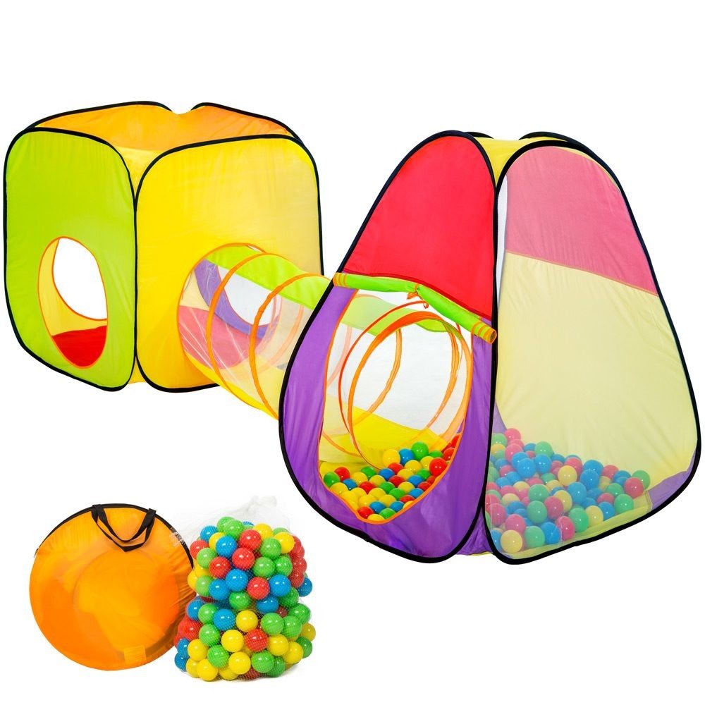 tectake 401028 dětský stan a hrací domeček s tunelem s 200 míčky - barevná