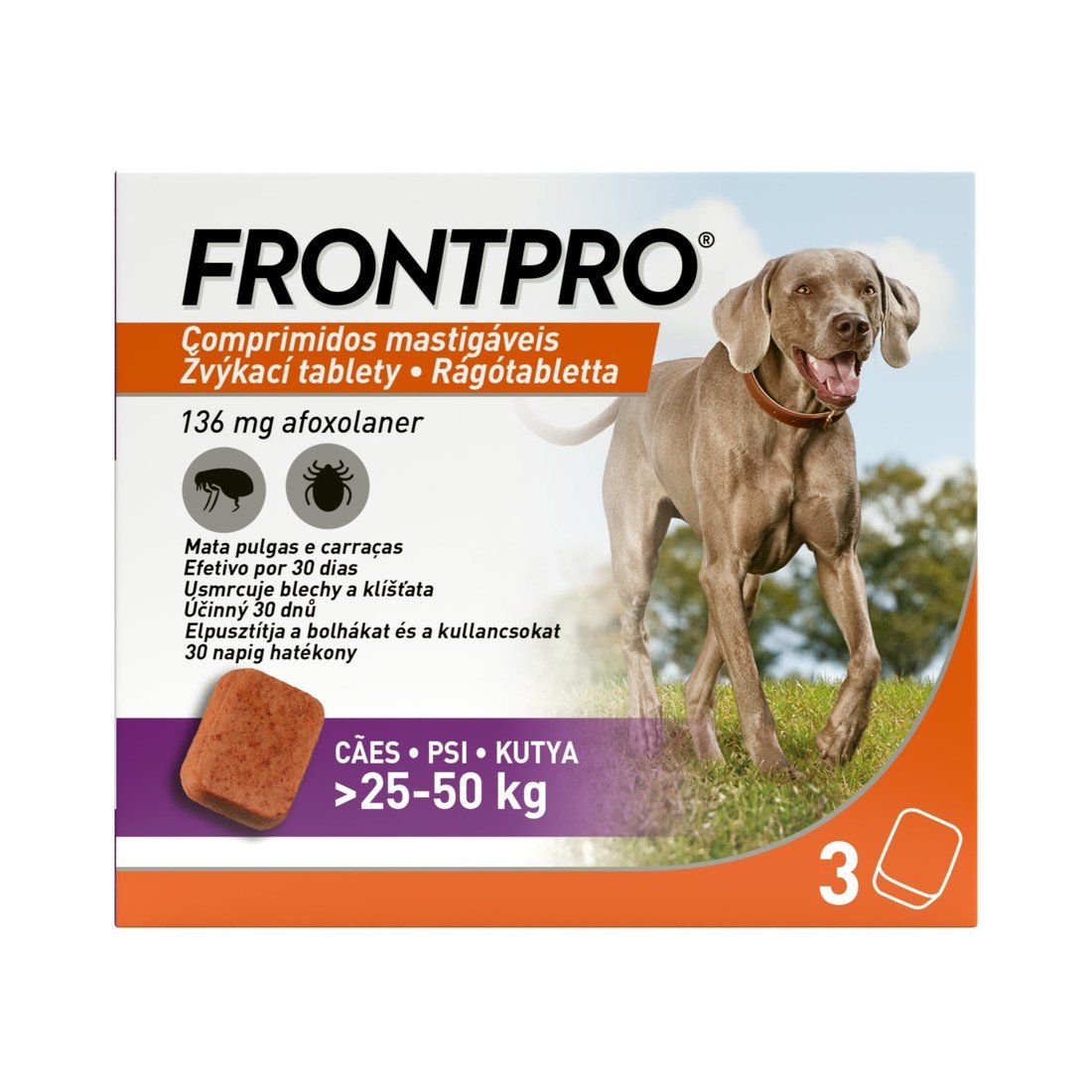 FRONTPRO Antiparazitiární žvýkací tablety pro psy (25-50 kg) 3 tablet