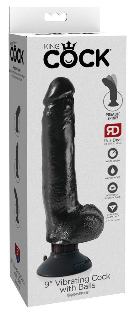 King Cock 9 - bendable vibrator with base (26cm) - black