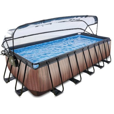 Bazén EXIT Wood 540x250x122cm s krytem a filtračním čerpadlem Sand , hnědý