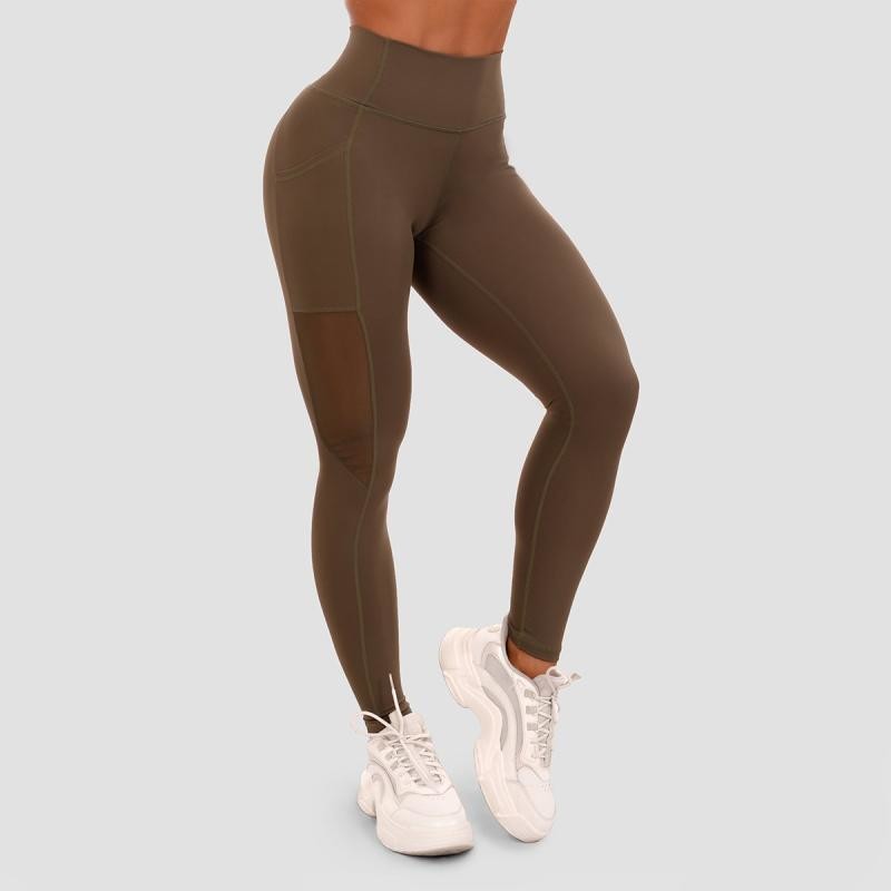GymBeam Dámské legíny Mesh Panel olive