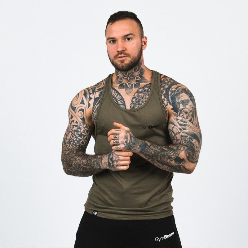 GymBeam Tílko Stringer Tank Top Heather Olive Green