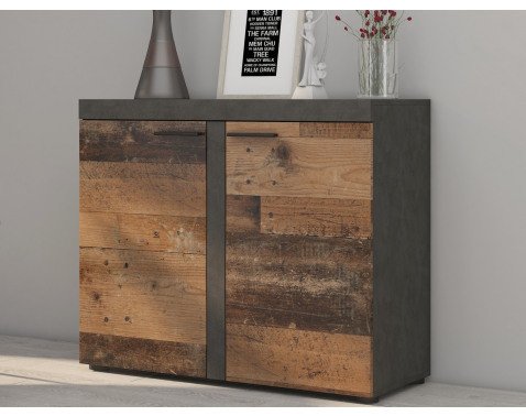 Komoda 2-dveřová Rumba, vintage optika kovu/dřeva