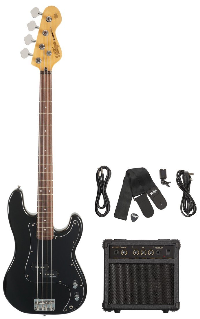 Vintage V40 COASTER BASS GUITAR PACK - GLOSS BLACK