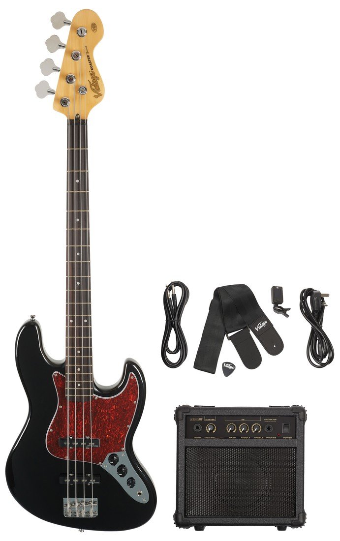 Vintage V49 COASTER BASS GUITAR PACK - GLOSS BLACK