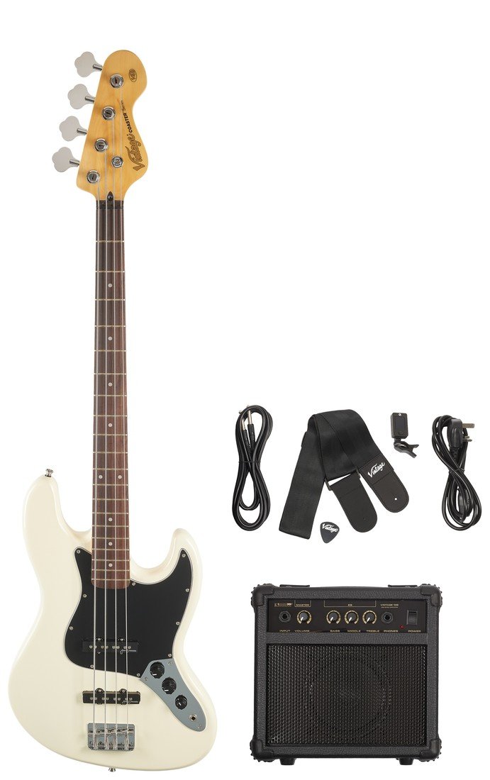 Vintage V49 COASTER BASS GUITAR PACK - WHITE