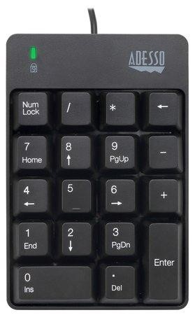 Adesso AKB-601UB/ drátová numerická klávesnice/ odolná proti polití tekutinou/ USB/ černá, AKB-601UB