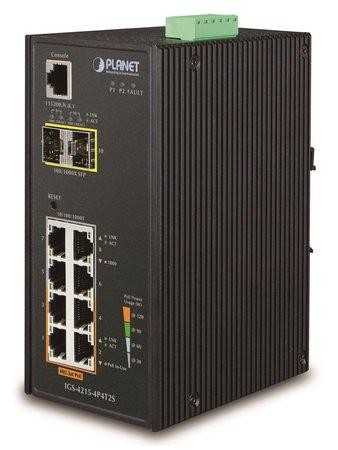 Planet IGS-4215-4P4T2S Gigabit PoE switch 4x TP+4x POE+ 2x SFP, 802.3at 140W,IP30, -40 až 75°C, SNMP, IGMPv3, IGS-4215-4P4T2S