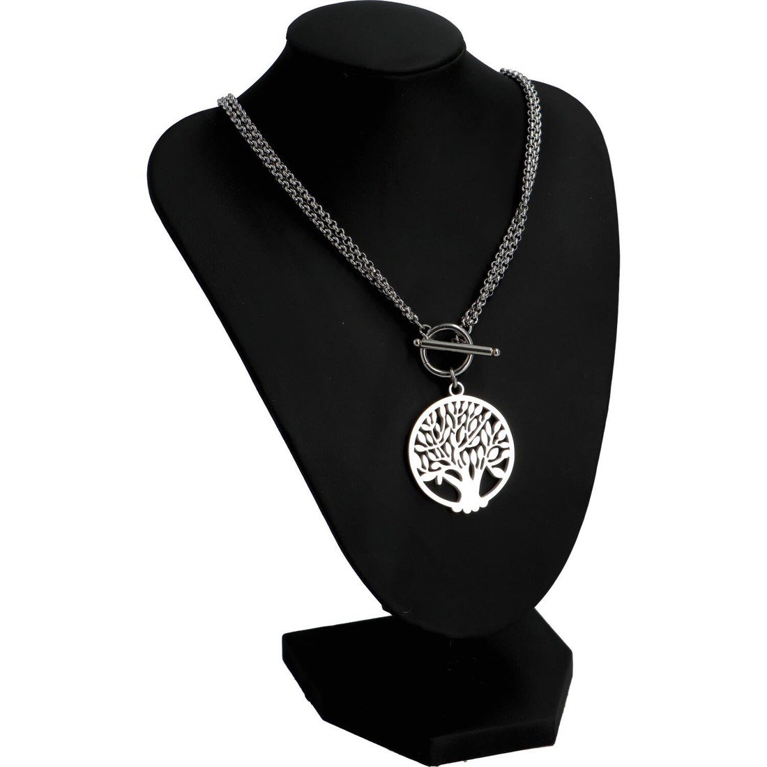 Nápadný dvojitý ocelový řetízek s přívěskem Strom života
