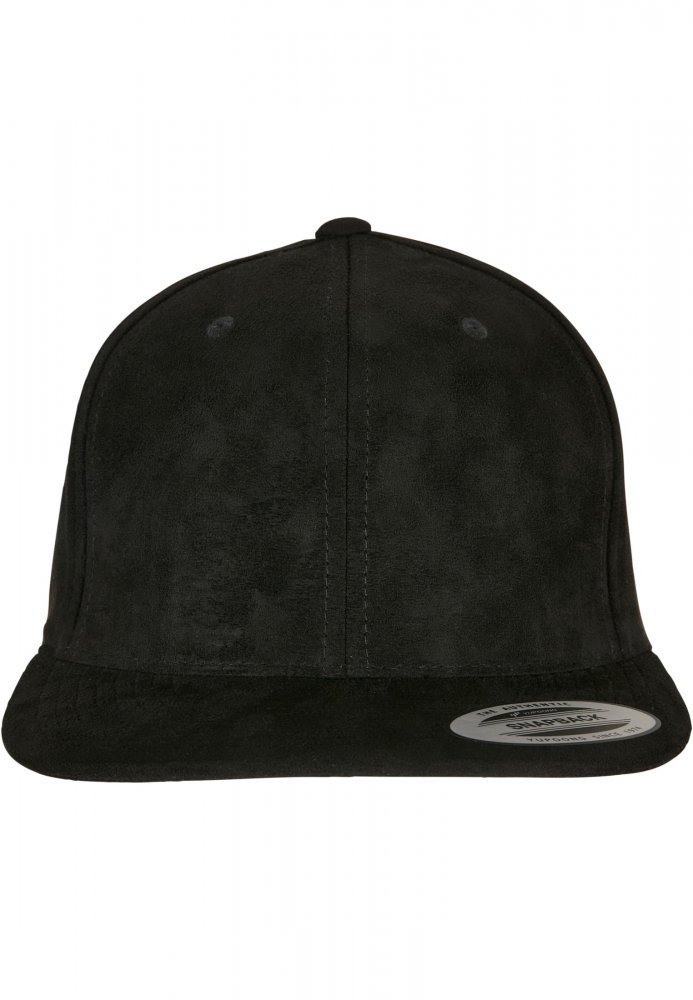 Suede Leather Snapback - black