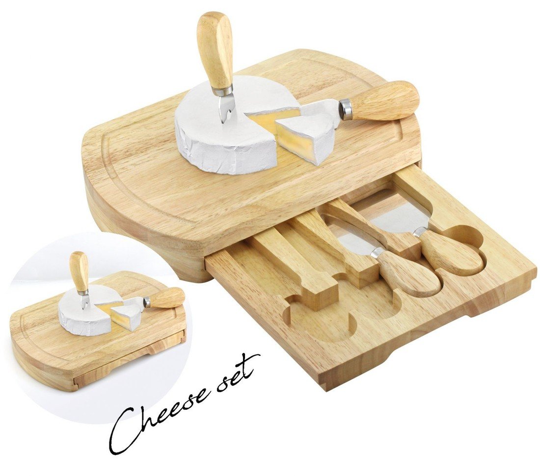Kompletní sada na servírování sýrů MPM Cheese Set v dřevěné krabičce o rozměrech 249 x 163 x 38 mm. Sada obsahuje dva typy nožů, škrabku a vidličku, vše z nerezové oceli a dřeva Q04. Q04.3833