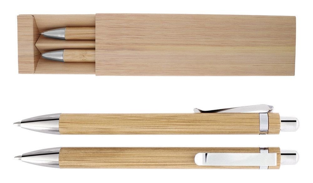 Přírodní sada bambusové kuličkové pero a mikrotužka v papírovém boxu se vzorem dýhovaného bambusu, eco friendly A10.4122 A10.4122.5371
