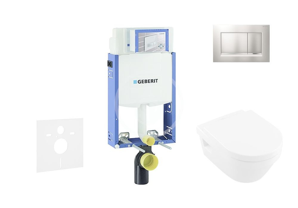 GEBERIT Kombifix Set předstěnové instalace, klozetu a sedátka Villeroy & Boch, tlačítka Sigma30, DirectFlush, SoftClose, CeramicPlus, matný chrom/chrom 110.302.00.5 NB7