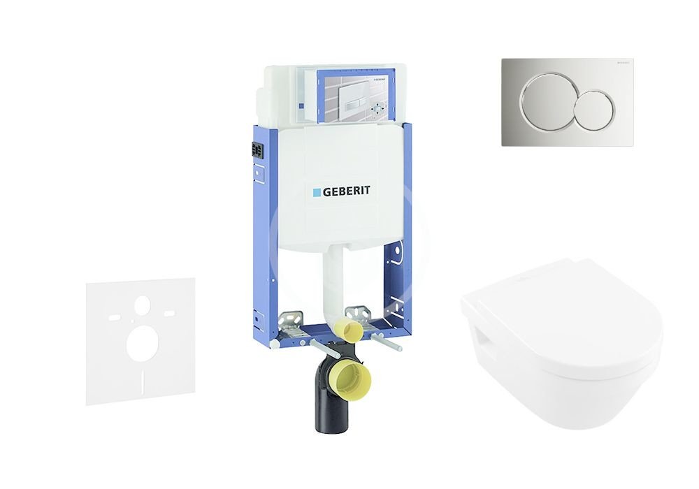 GEBERIT Kombifix Modul pro závěsné WC s tlačítkem Sigma01, lesklý chrom + Villeroy Boch WC a sedátko, DirectFlush, SoftClose, CeramicPlus 110.302.00.5 NB2