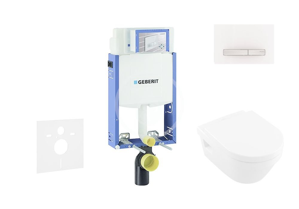 GEBERIT Kombifix Modul pro závěsné WC s tlačítkem Sigma50, alpská bílá + Villeroy Boch WC a sedátko, DirectFlush, SoftClose, CeramicPlus 110.302.00.5 NB8