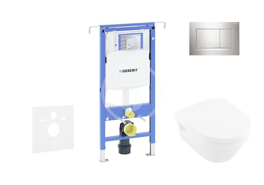 GEBERIT Duofix Modul pro závěsné WC s tlačítkem Sigma30, lesklý chrom/chrom mat + Villeroy Boch WC a sedátko, DirectFlush, SoftClose, CeramicPlus 111.355.00.5 NB6