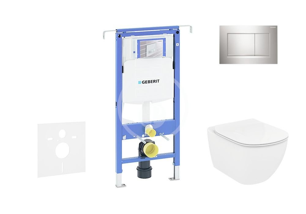 GEBERIT Duofix Modul pro závěsné WC s tlačítkem Sigma30, lesklý chrom/chrom mat + Ideal Standard Tesi WC a sedátko, Rimless, SoftClose 111.355.00.5 NE6