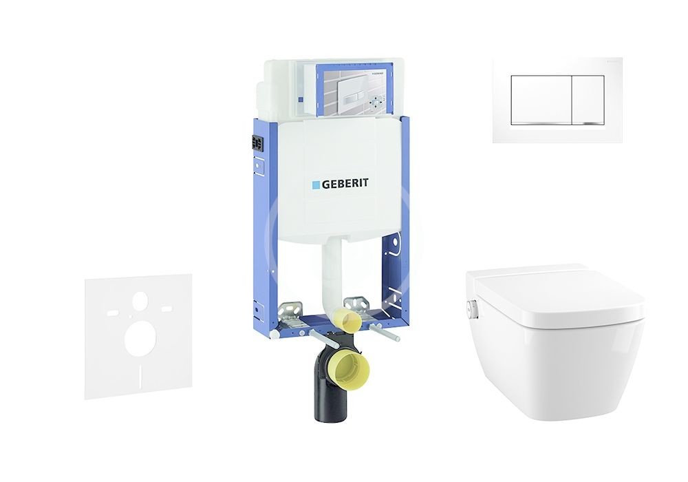 GEBERIT Kombifix Modul pro závěsné WC s tlačítkem Sigma30, bílá/lesklý chrom + Tece One sprchovací toaleta a sedátko, Rimless, SoftClose 110.302.00.5 NT5
