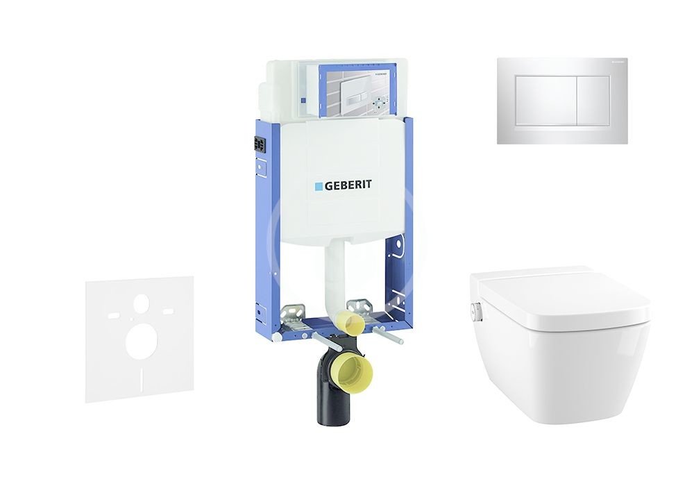 GEBERIT Kombifix Modul pro závěsné WC s tlačítkem Sigma30, lesklý chrom/chrom mat + Tece One sprchovací toaleta a sedátko, Rimless, SoftClose 110.302.00.5 NT6