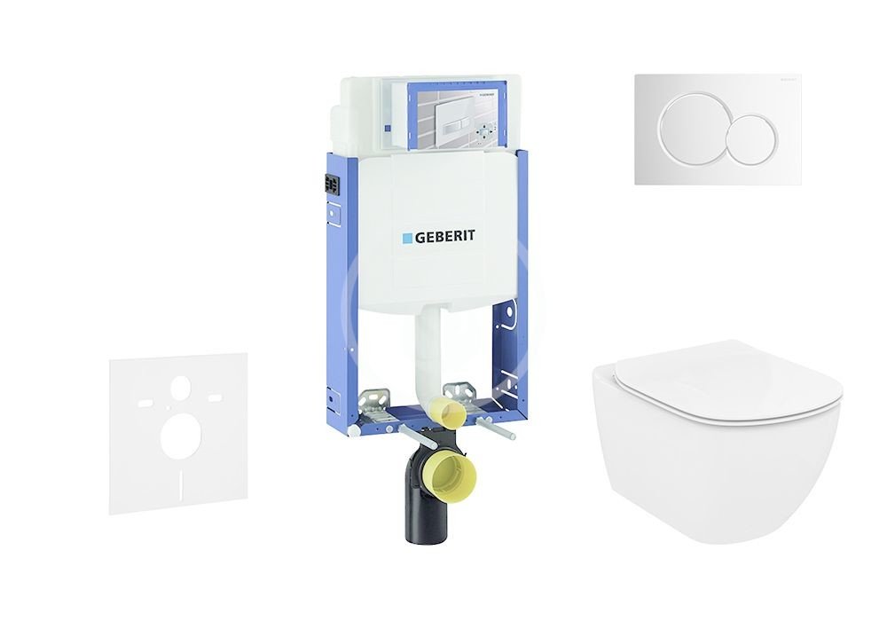 GEBERIT Kombifix Modul pro závěsné WC s tlačítkem Sigma01, lesklý chrom + Ideal Standard Tesi WC a sedátko, Aquablade, SoftClose 110.302.00.5 NU2