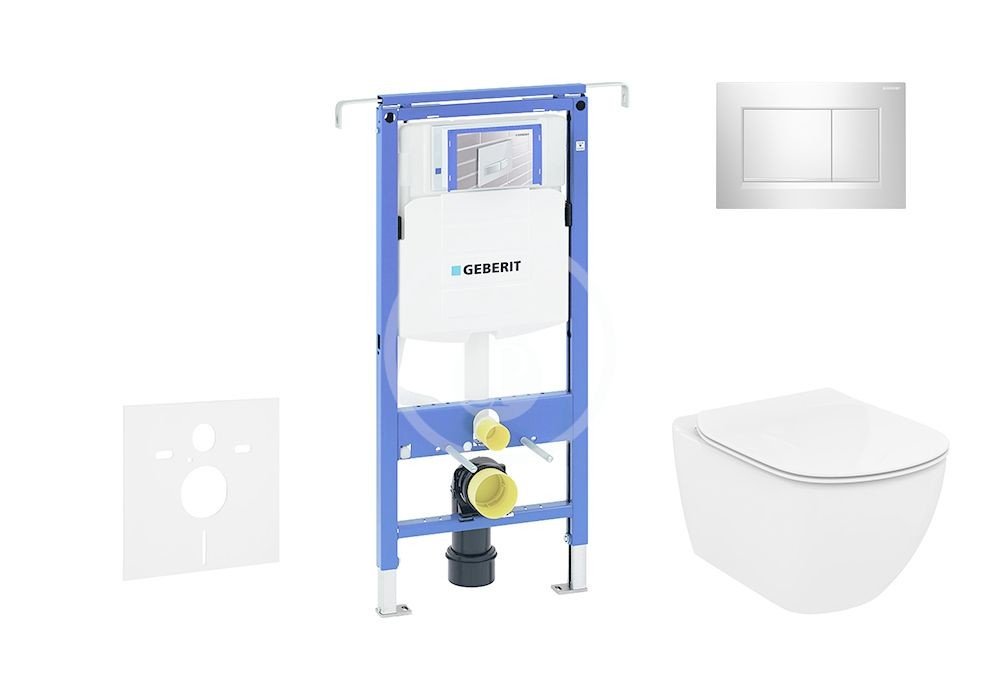 GEBERIT Duofix Modul pro závěsné WC s tlačítkem Sigma30, lesklý chrom/chrom mat + Ideal Standard Tesi WC a sedátko, Aquablade, SoftClose 111.355.00.5 NU6