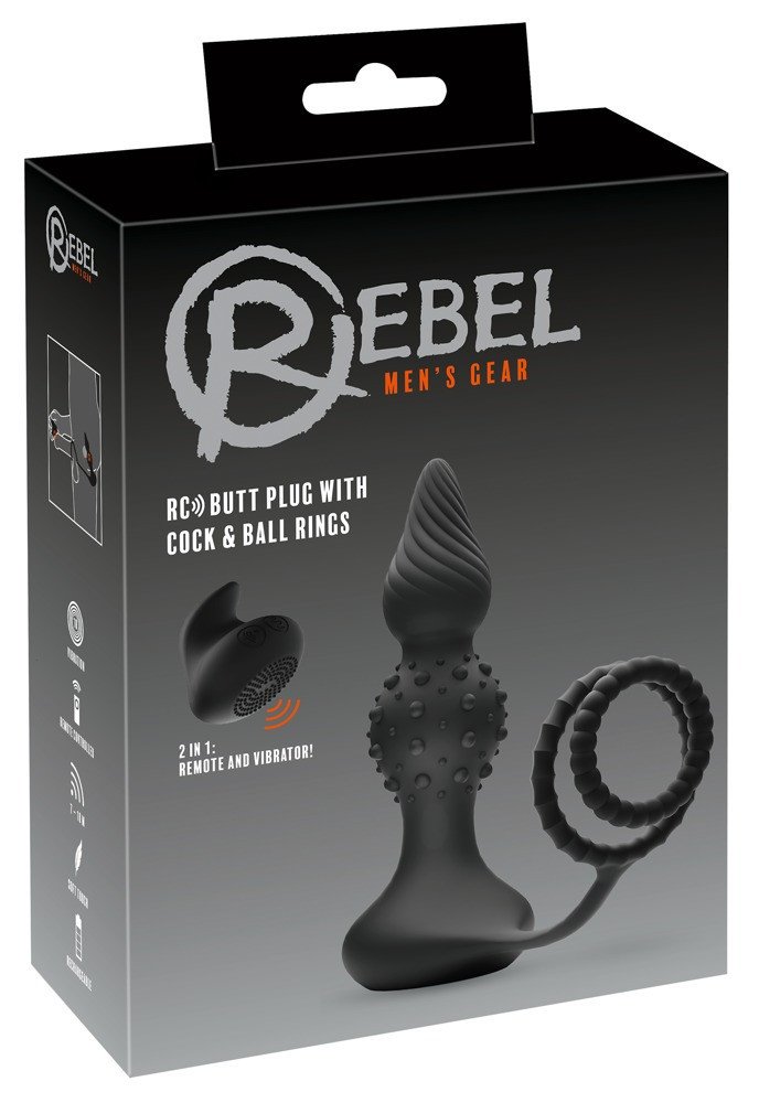 Rebel 2in1 - battery-powered, radio anal vibrator with penis ring (black)