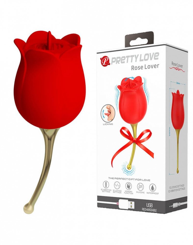 PRETTY LOVE - ROSE LOVER - CLITORAL VIBRATOR WITH LICKING STIMULATOR - GOLD & RED