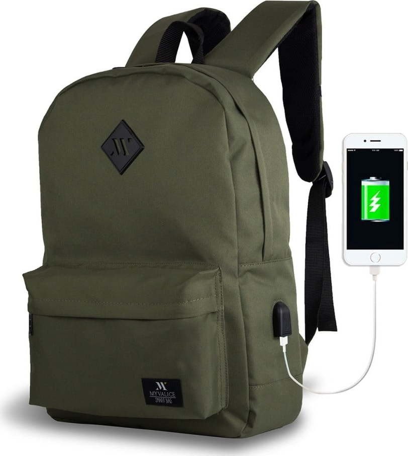 Tmavě zelený batoh s USB portem My Valice SPECTA Smart Bag