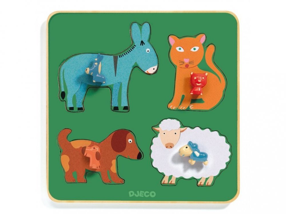 Djeco - Dřevěné vkládací puzzle s úchytkami - Malá farma
