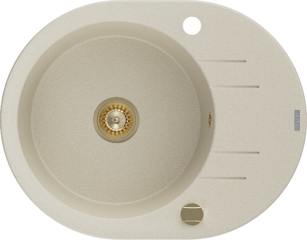 MEXEN/S Kevin granitový dřez 1 s odkapávačem 586x458 mm, béžová, + zlatý sifon 6517581005-69-G