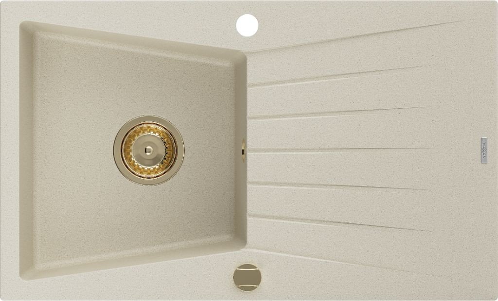 MEXEN/S Cesar granitový dřez 1 s odkapávačem 775x470 mm, béžová,+ zlatý sifon 6514771010-69-G
