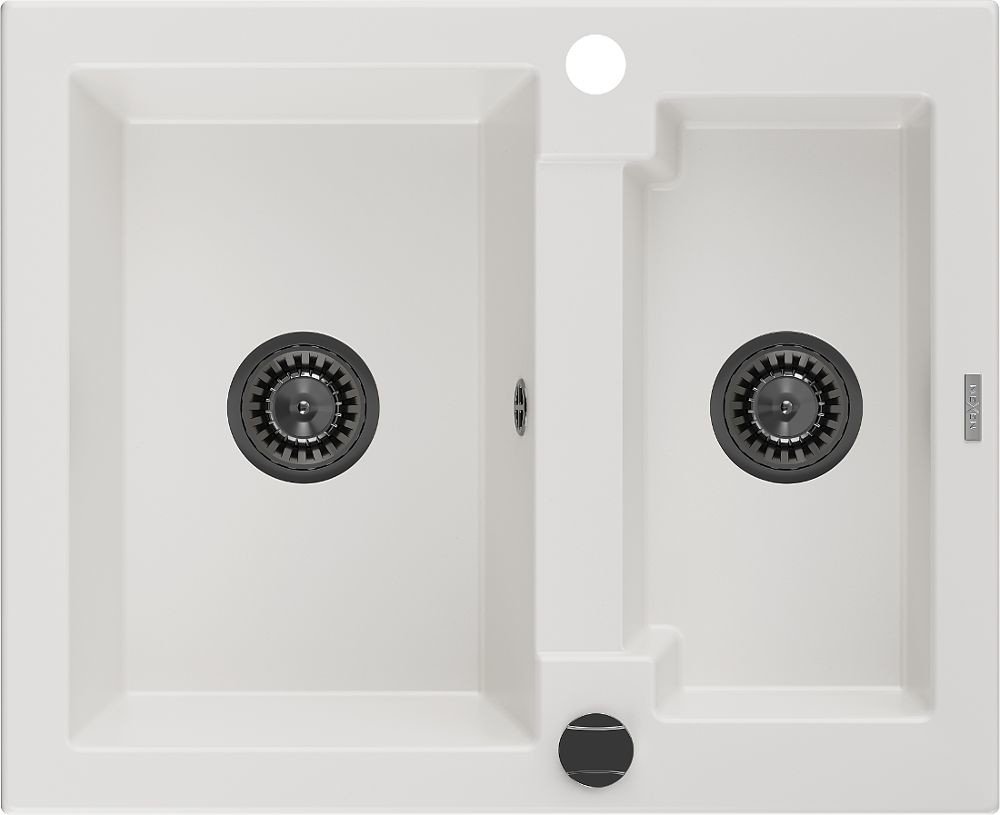 MEXEN/S Carlos s granitový dřez 1.5 582 x 475 mm, bílá, + černý sifon 6518581500-20-B