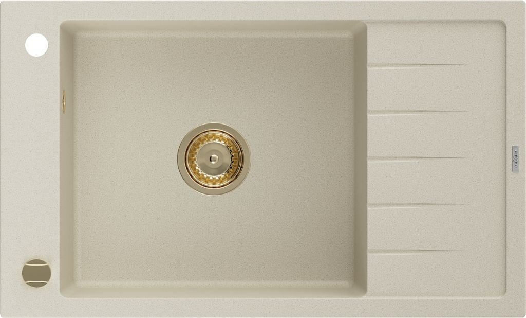 MEXEN/S Elias granitový dřez 1-miska s odkapávačem 795 x 480 mm, béžová, sifon zlatá 6511791005-69-G