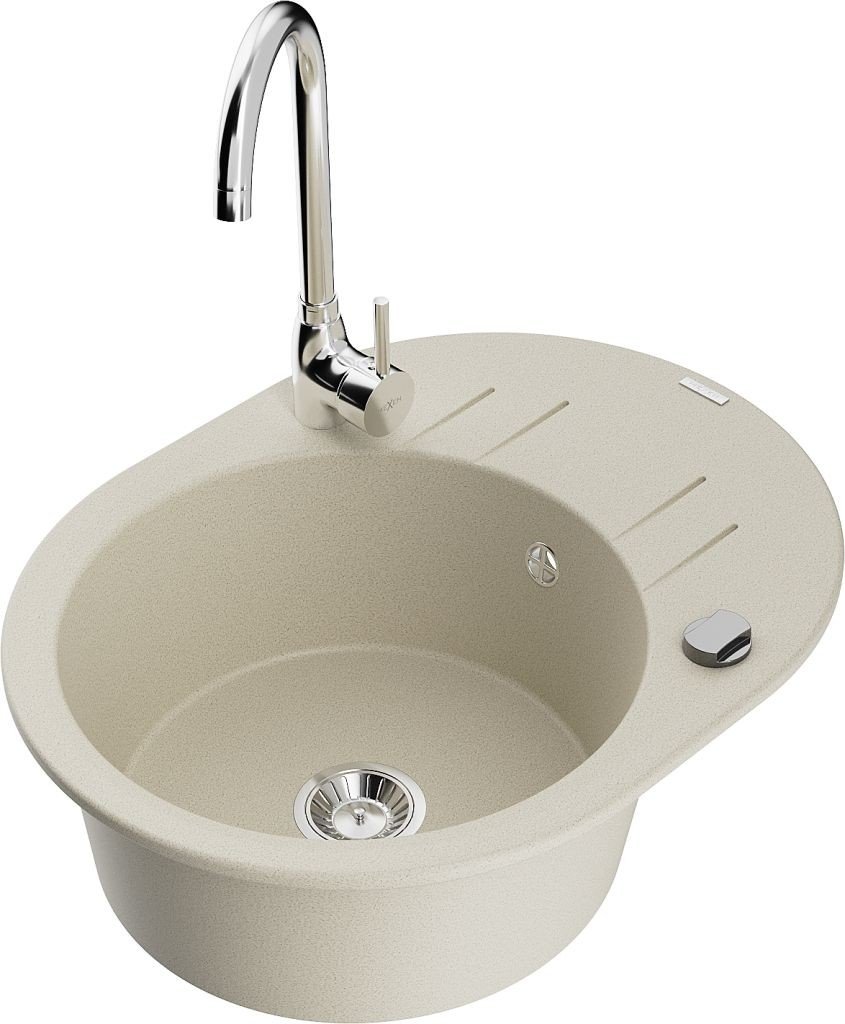 MEXEN/S Kevin granitový dřez s odkapávačem včetně baterie Telma, béžová 6517-69-670200-00