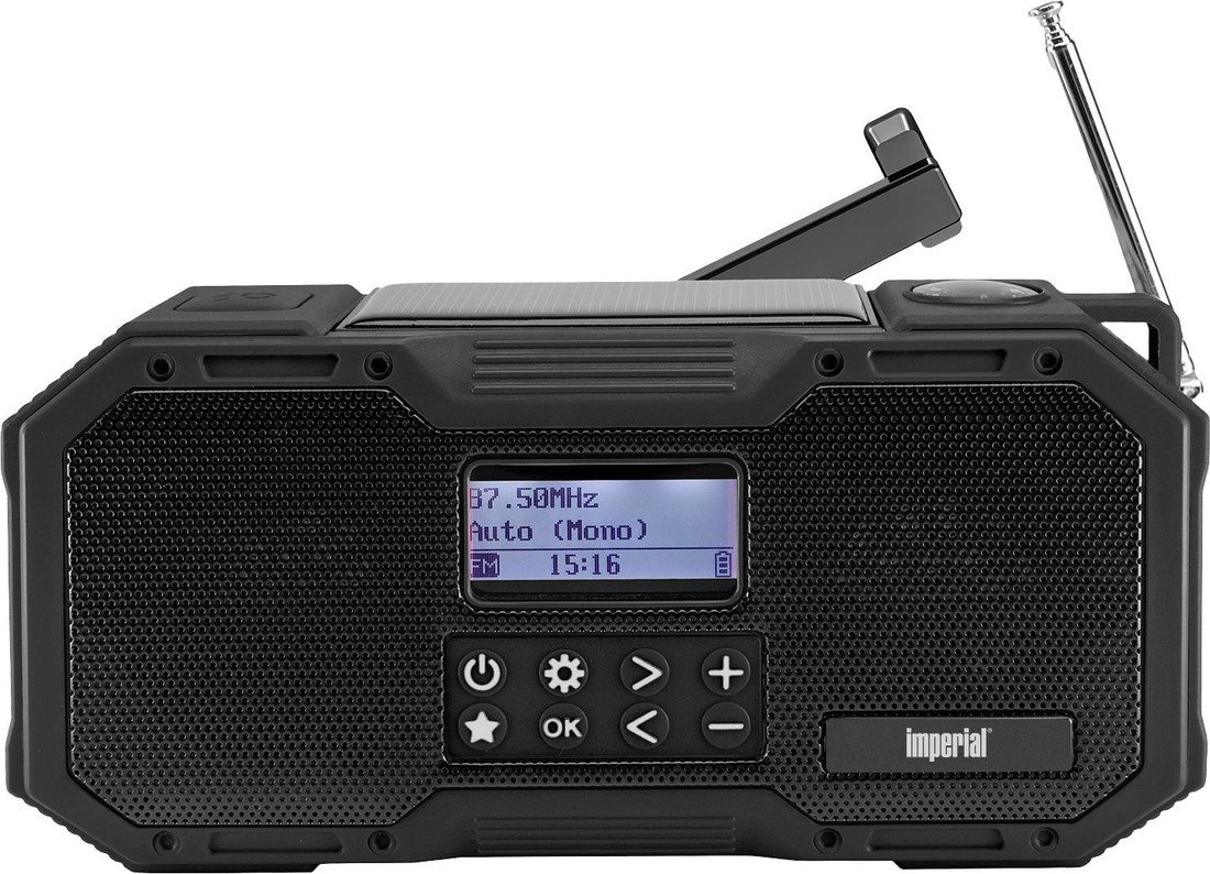 Imperial DABMAN OR 1 Akumulátorové rádio DAB plus , FM DAB plus , FM  Solární panel, s USB nabíječkou, Ruční klika, voděodolné, vodotěšné, stolní lampa černá