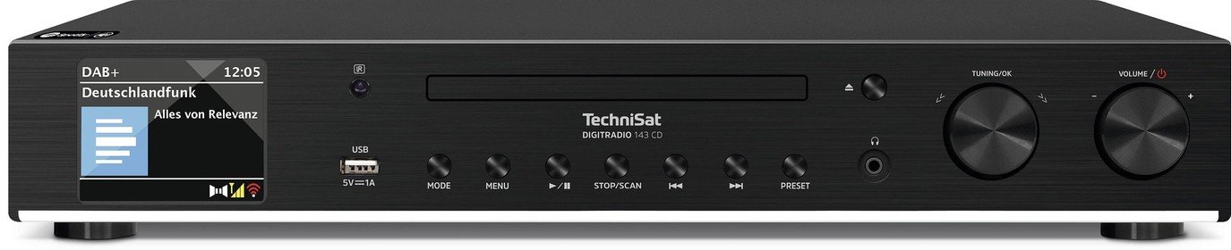 TechniSat DIGITRADIO 143 CD Hi-Fi tuner DAB, DAB plus , internetové, FM AUX, Bluetooth, CD, DAB plus , internetové rádio, FM, USB, Wi-Fi  vč. dálkového ovládání, funkce alarmu černá