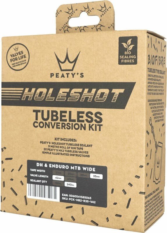 Peaty's Holeshot Tubeless Conversion Kit Enduro/DH Wide - 35mm Tape/42mm Valves/2X Sealant Pouch 120ml